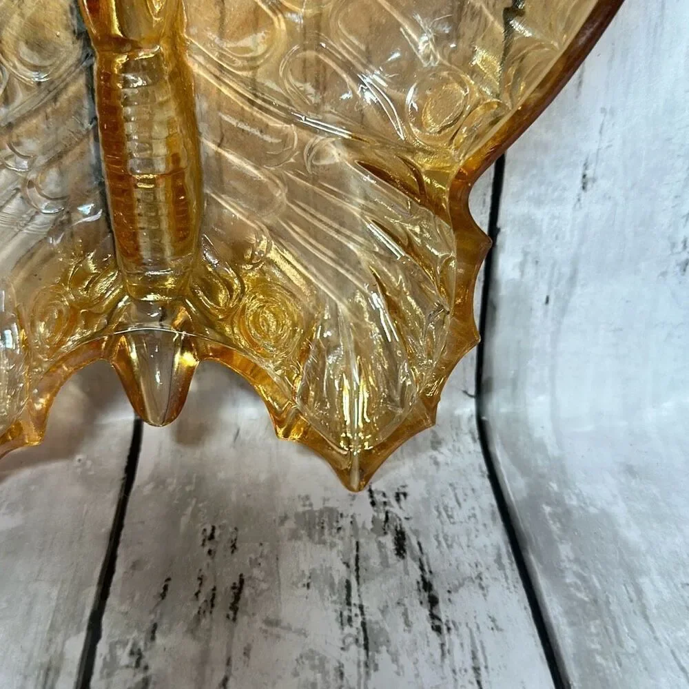 Jeanette Glass Dish Vintage Butterfly Amber Nut Candy Relish Divided Collectible
